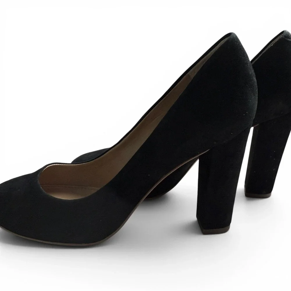 J.Crew Block Heel Pumps Black Suede Womens 8.5 Round Toe Classic Office Career